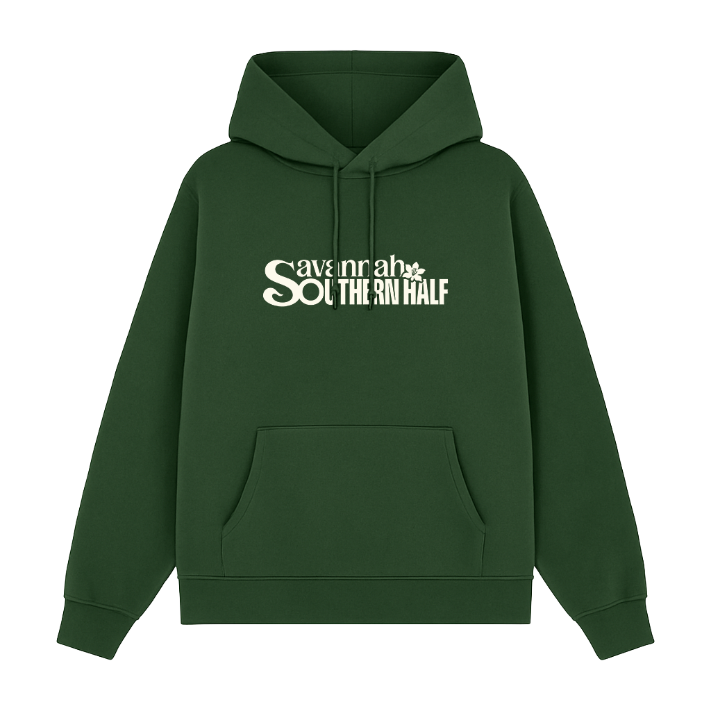 Green hoodie with 'Savannah Southern Half' logo
