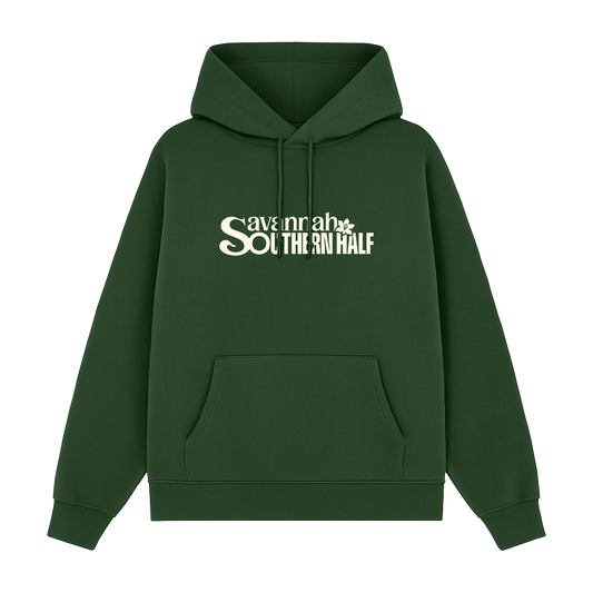 Green hoodie with 'Savannah Southern Half' logo